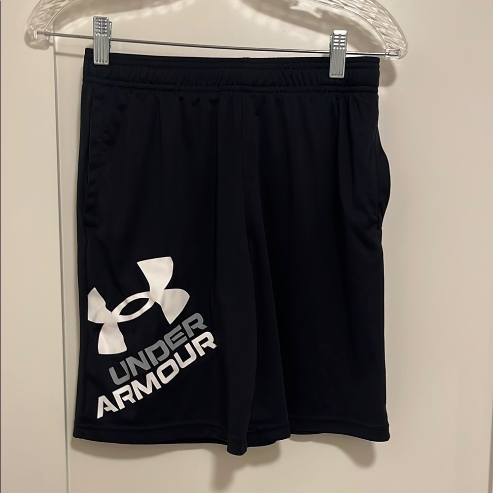 Under Armour Black Shorts with White Logo Youth Large